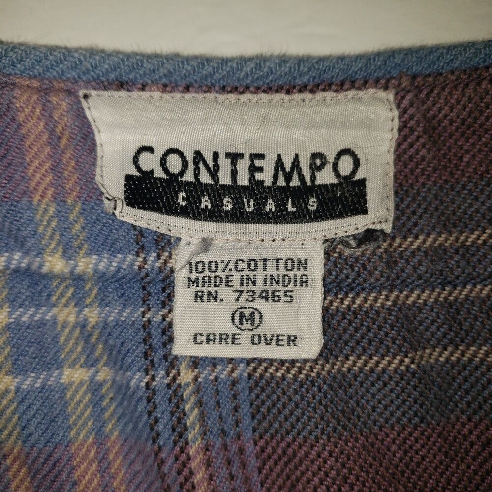 Vintage 90's CONTEMPO CASUALS Short Sleeve Flannel Shirt Top Womens Size Medium - Picture 3 of 5